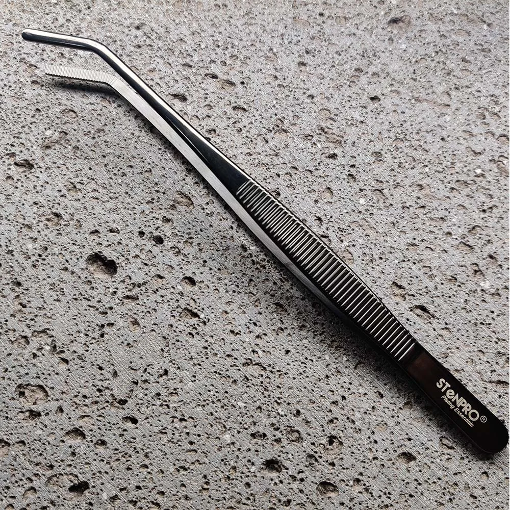 Stenpro Plating Tong SS 20cm Curved Black